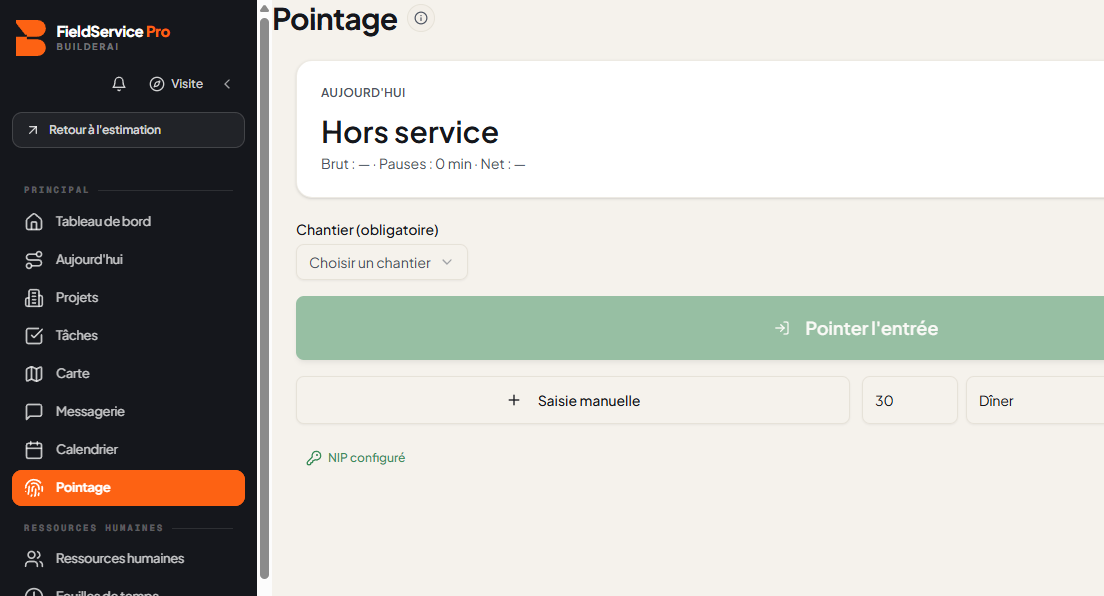 FieldService Pro — pointage terrain BuilderAI