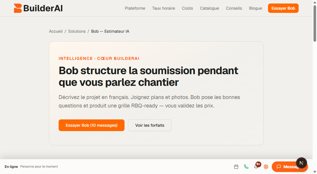 Page Bob — estimateur IA BuilderAI
